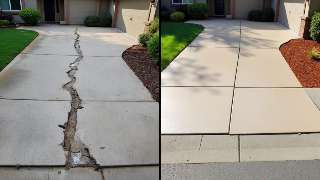 A before-and-after image of a driveway repair.